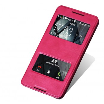 Чехол флип подставка на пластиковой основе с окном вызова и свайпом для HTC Desire 816 Пурпурный
