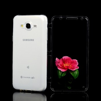 Двухкомпонентный силиконовый чехол горизонтальная книжка с акриловой полноразмерной транспарентной смарт крышкой для Samsung Galaxy J7 Белый
