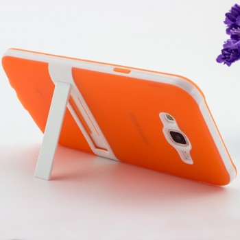 Двухкомпонентный силиконовый чехол с поликарбонатной накладкой с встроенной ножкой-подставкой для Samsung Galaxy J7 Оранжевый