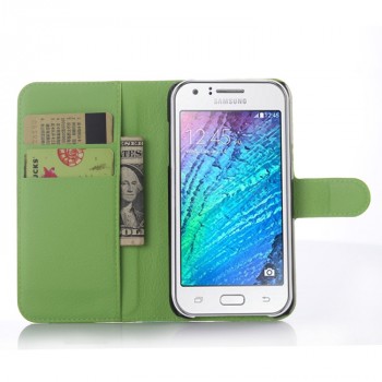 Чехол портмоне подставка на магнитной защелке для Samsung Galaxy J5 Зеленый