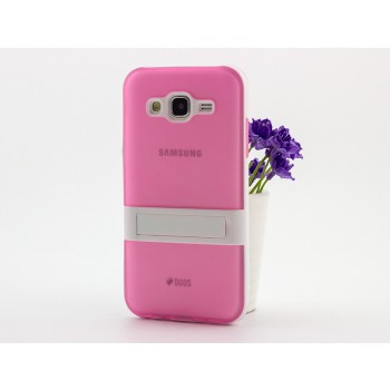 Двухкомпонентный силиконовый чехол с поликарбонатной накладкой с встроенной ножкой-подставкой для Samsung Galaxy J5 Розовый
