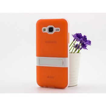 Двухкомпонентный силиконовый чехол с поликарбонатной накладкой с встроенной ножкой-подставкой для Samsung Galaxy J5 Оранжевый