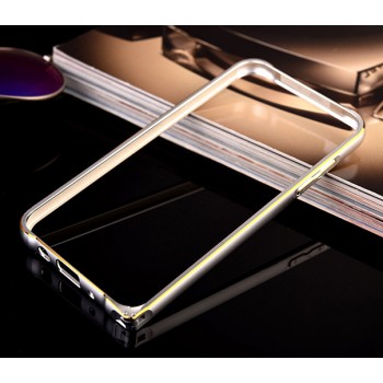 Металлический округлый бампер на пряжке с золотой окантовкой для Samsung Galaxy J5 Серый