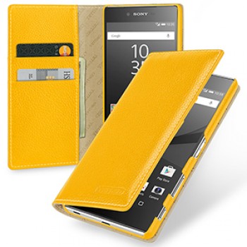 Кожаный премиум чехол портмоне (нат. кожа) для Sony Xperia Z5 Premium Желтый