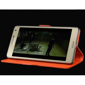 Кожаный чехол портмоне подставка (премиум нат. Кожа) на пластиковой основе на магнитной защелке для Samsung Galaxy J5 Оранжевый