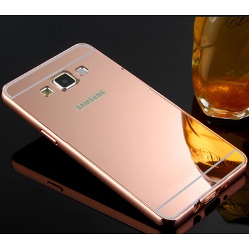 Двухкомпонентный чехол с металлическим бампером и поликарбонатной накладкой с зеркальным покрытием для Samsung Galaxy J5 Розовый
