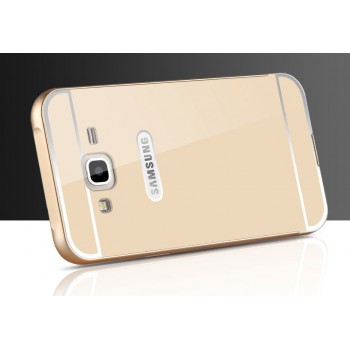 Двухкомпонентный чехол с металлическим бампером и поликарбонатной накладкой с отверстием для логотипа для Samsung Galaxy J5 Бежевый