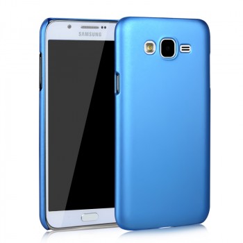 Пластиковый матовый непрозрачный металлик чехол для Samsung Galaxy J5 Голубой