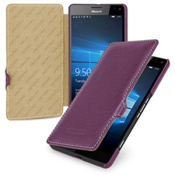 Кожаный чехол горизонтальная книжка (нат. кожа) с крепежной застежкой для Microsoft Lumia 950 XL Фиолетовый