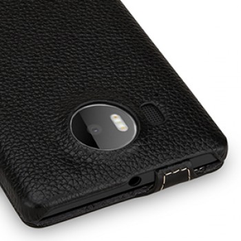 Кожаный чехол вертикальная книжка (нат. кожа) для Microsoft Lumia 950 XL Черный
