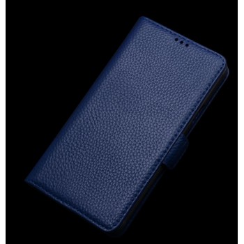 Кожаный чехол портмоне (нат. кожа) с крепежной застежкой для Philips S616 Синий