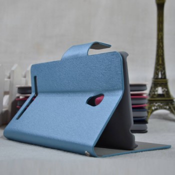 Текстурный чехол флип подставка на пластиковой основе с отделением для карт и крепёжной застёжкой для ASUS Zenfone 6 Голубой
