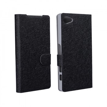 Текстурный чехол флип подставка на пластиковой основе с отделением для карт для Sony Xperia Z5 Compact Черный