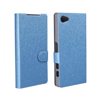 Текстурный чехол флип подставка на пластиковой основе с отделением для карт для Sony Xperia Z5 Compact Голубой
