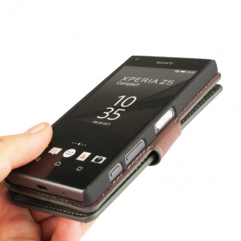 Винтажный чехол портмоне подставка на пластиковой основе с защелкой для Sony Xperia Z5 Compact Черный