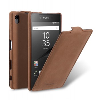 Кожаный чехол вертикальная книжка для Sony Xperia Z5 Premium Коричневый