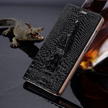 Кожаный чехол флип подставка на пластиковой основе (нат. кожа крокодила) для Samsung Galaxy A3 Черный
