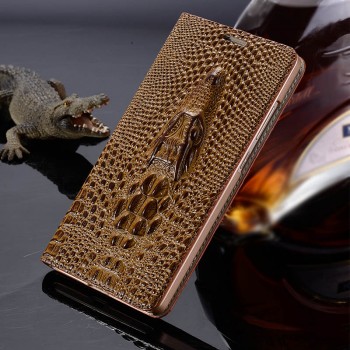 Кожаный чехол флип подставка на пластиковой основе (нат. кожа крокодила) для Samsung Galaxy A3