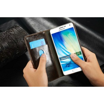 Вощеный чехол флип подставка премиум с отделением для карты для Samsung Galaxy A3 Черный