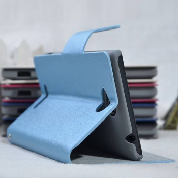 Текстурный чехол флип подставка на пластиковой основе с отделением для карт для Sony Xperia C Голубой