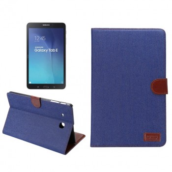 Чехол книжка подставка на поликарбонатной основе с отделениями и тканевым покрытием для карт для Samsung Galaxy Tab E 9.6 Синий