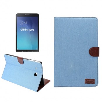 Чехол книжка подставка на поликарбонатной основе с отделениями и тканевым покрытием для карт для Samsung Galaxy Tab E 9.6 Голубой