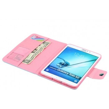 Чехол книжка подставка на силиконовой основе с отделениями для карт и магнитной защелкой для Samsung Galaxy Tab S2 8.0 Розовый