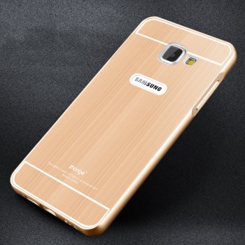 Двухкомпонентный чехол с металлическим бампером и поликарбонатной накладкой текстура Металл для Samsung Galaxy A7 (2016)