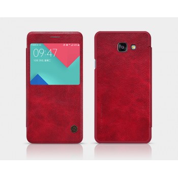 Чехол флип на пластиковой основе с окном вызова и текстурным покрытием Кожа для Samsung Galaxy A7 (2016) Красный