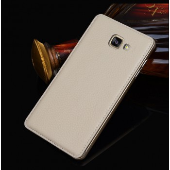 Двухкомпонентный гибридный чехол с металлическим бампером и кожаной накладкой для Samsung Galaxy A5 (2016) Белый