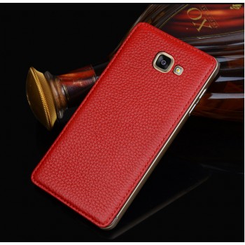 Двухкомпонентный гибридный чехол с металлическим бампером и кожаной накладкой для Samsung Galaxy A5 (2016) Красный