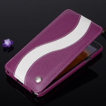Кожаный чехол вертикальная книжка с дизайнерской полосой для Samsung Galaxy Note 3 Фиолетовый