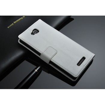 Чехол портмоне подставка из глянцевой кожи с магнитной застежкой назад для Sony Xperia C Белый
