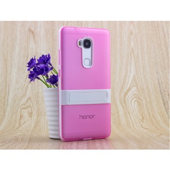 Двухкомпонентный силиконовый чехол с пластиковым бампером-подставкой для Huawei Honor 5X Розовый