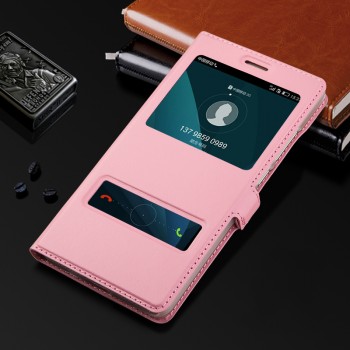 Чехол флип подставка на пластиковой основе с окном вызова и свайпом для Huawei Honor 5X Розовый