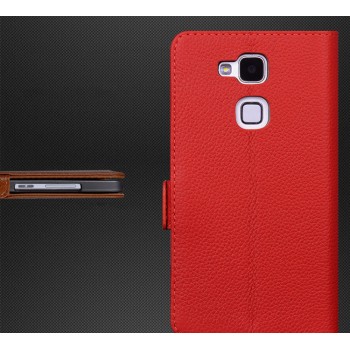 Кожаный чехол горизонтальная книжка (нат. кожа) с магнитной застежкой для Huawei Honor 5X Красный