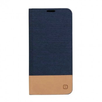 Дизайнерский чехол флип подставка на силиконовой основе с отделением для карты с тканевым покрытием для Samsung Galaxy A3 (2016) Синий