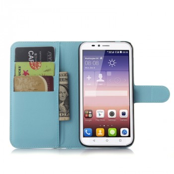 Чехол портмоне подставка на силиконовой основе с отсеком для карт и магнитной защелкой для Huawei Y625 Голубой
