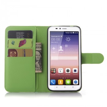 Чехол портмоне подставка на силиконовой основе с отсеком для карт и магнитной защелкой для Huawei Y625 Зеленый