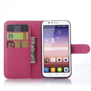 Чехол портмоне подставка на силиконовой основе с отсеком для карт и магнитной защелкой для Huawei Y625 Пурпурный