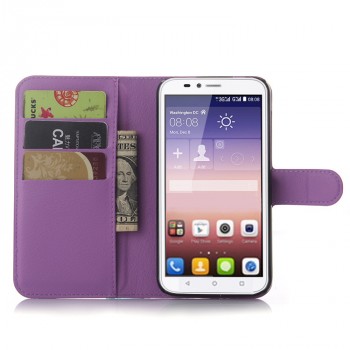 Чехол портмоне подставка на силиконовой основе с отсеком для карт и магнитной защелкой для Huawei Y625 Фиолетовый