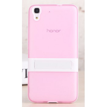 Двухкомпонентный силиконовый чехол с пластиковым бампером-подставкой для Huawei Y6 Розовый