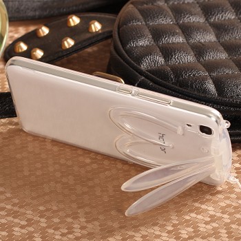 Силиконовый дизайнерский фигурный чехол Заяц со складными ушами для Huawei Y6 Белый