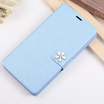 Текстурный чехол флип подставка на пластиковой основе с дизайнерской застежкой для Huawei Y6 Голубой