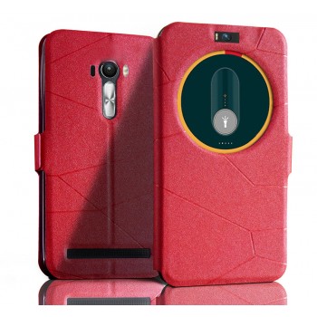 Чехол флип подставка текстурный с окном вызова для ASUS Zenfone Selfie Красный