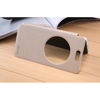 Чехол флип на пластиковой матовой нескользящей премиум основе с окном вызова для ASUS Zenfone Selfie Бежевый