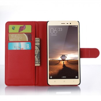 Чехол портмоне подставка на силиконовой основе с отсеком для карт на магнитной защелке для Xiaomi RedMi Note 3 Красный