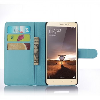 Чехол портмоне подставка на силиконовой основе с отсеком для карт на магнитной защелке для Xiaomi RedMi Note 3 Голубой
