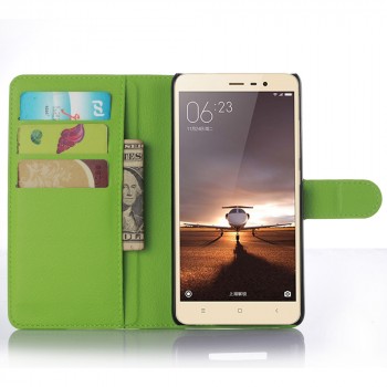 Чехол портмоне подставка на силиконовой основе с отсеком для карт на магнитной защелке для Xiaomi RedMi Note 3 Зеленый
