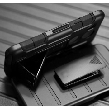 Антиударный гибридный силиконовый чехол с поликарбонатной крышкой и встроенной ножкой-подставкой для Google LG Nexus 5X Черный